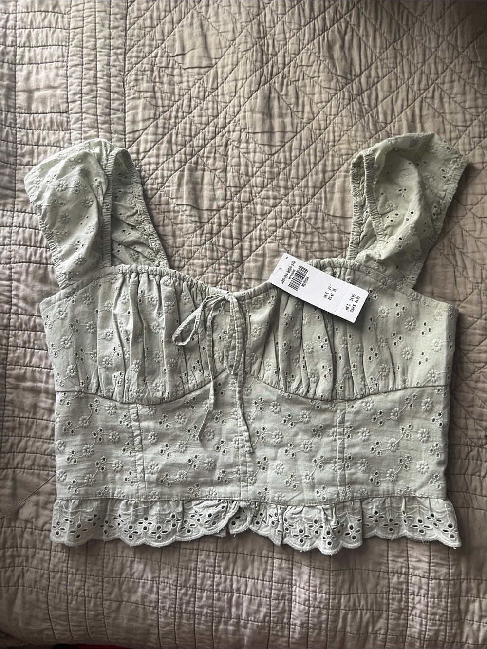 Hollister Light Sage Eyelet Tie-Front Cropped Top